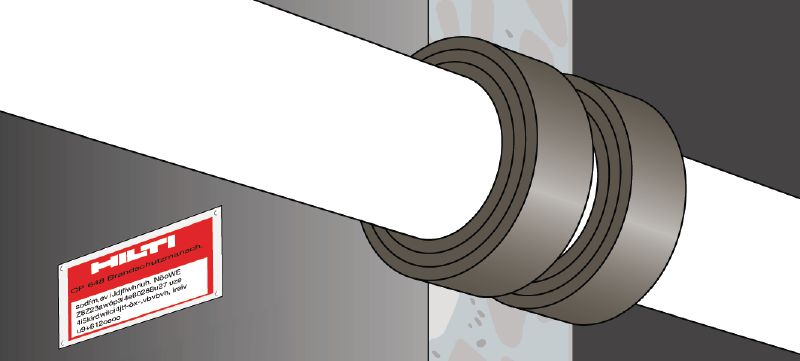 CP 648-E 挡火环状包裹带 受热膨胀的、活动的挡火包裹带，有助于在易燃管道贯穿周围形成防火和防烟隔墙 产品应用 1
